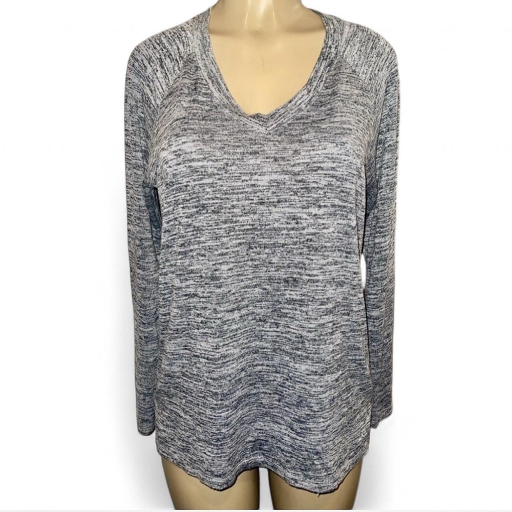 Banana Republic Space Gray White Textured Long Sleeve V-Neck Top Size Small